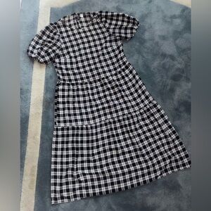 Divided Black and White Plaid Casual Dress